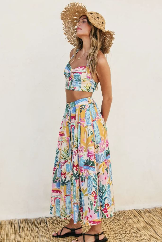 Long Summer Print Front Button Midi Dress|7135