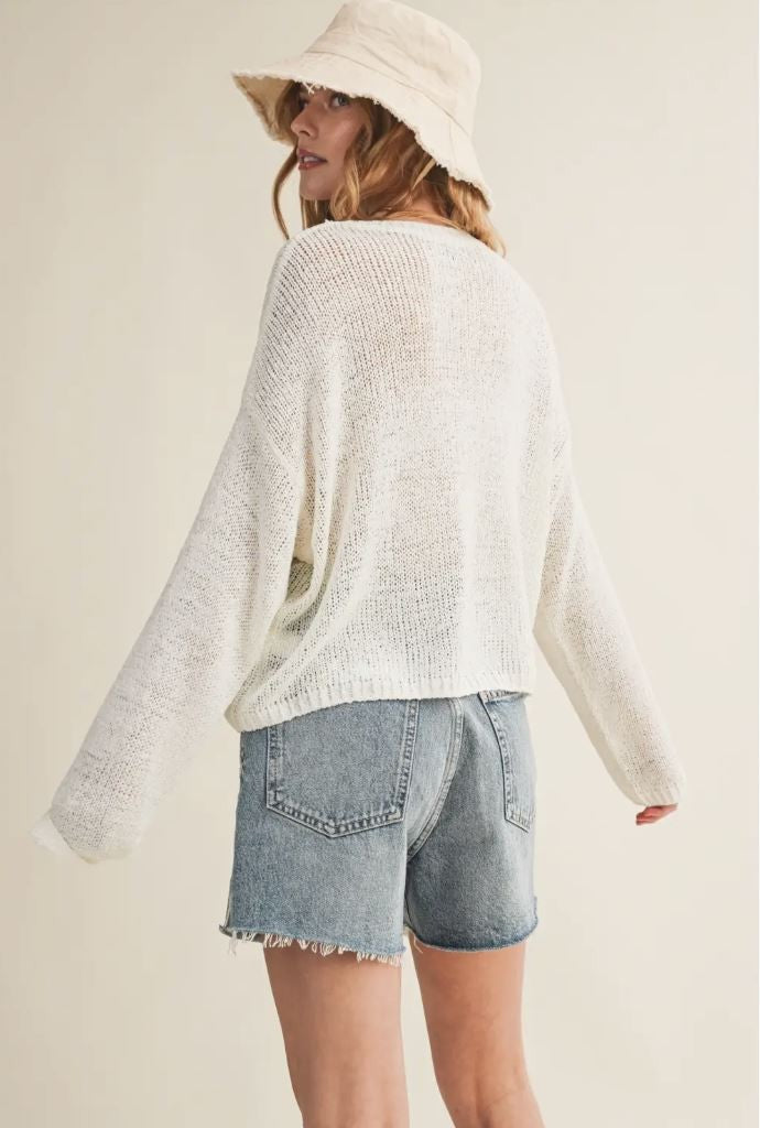 White Light Weight Long Sleeve Knit Top|7159