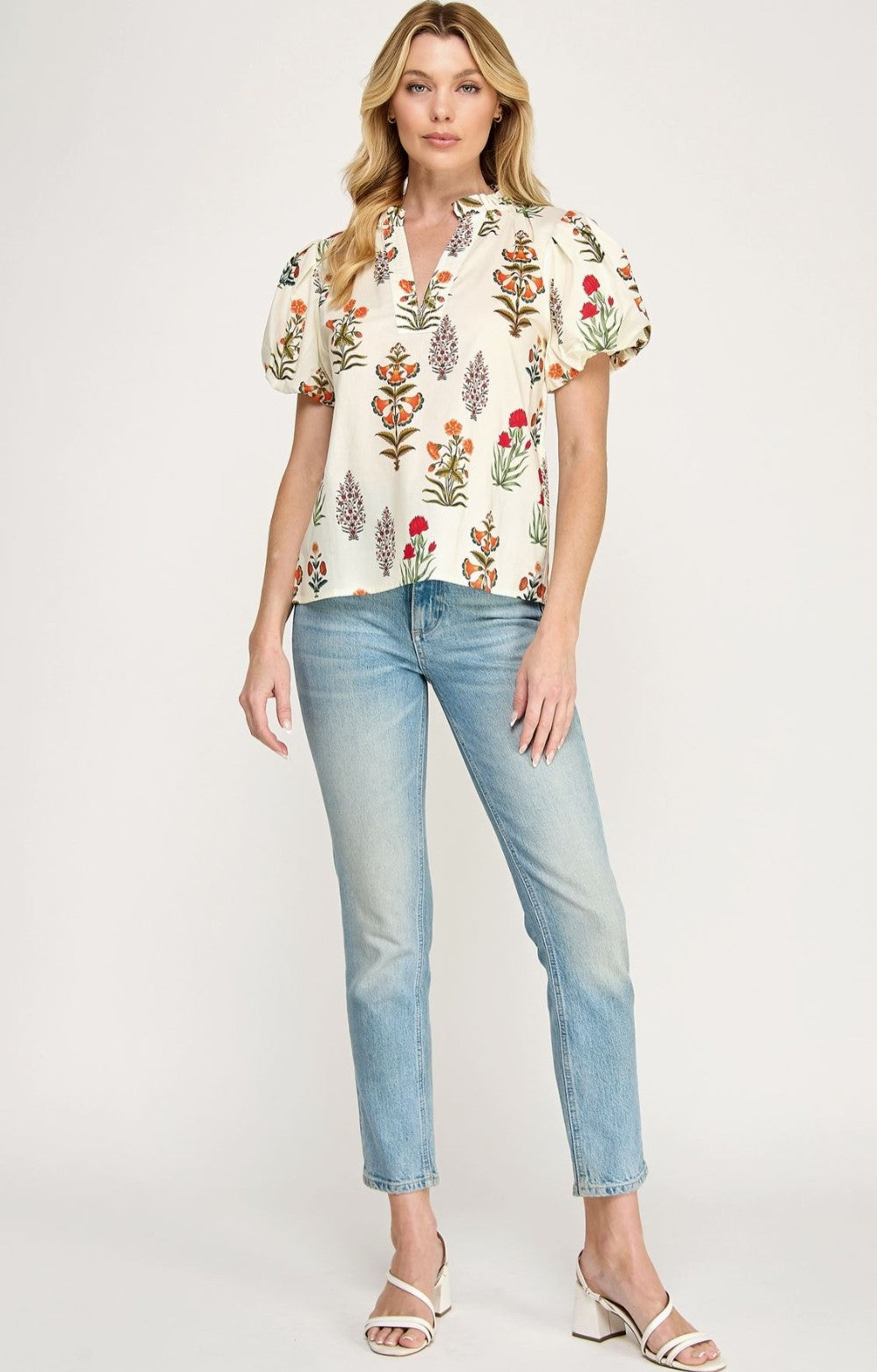 Floral Top-Cream Multi|7187