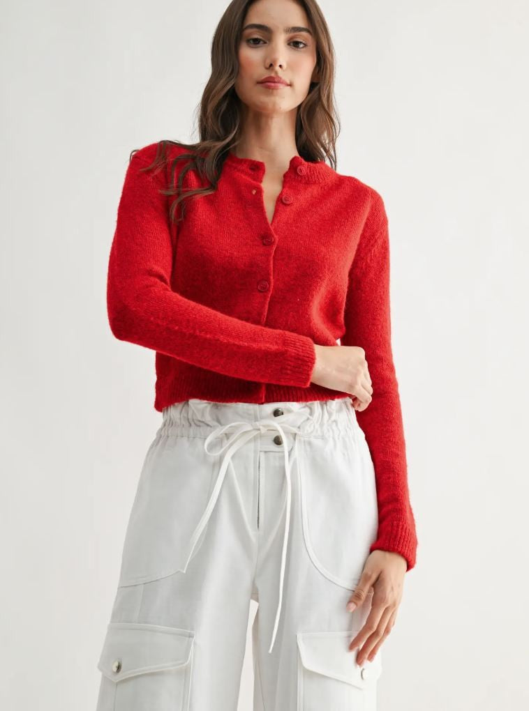 Red Knit Wool Cardigan|7196