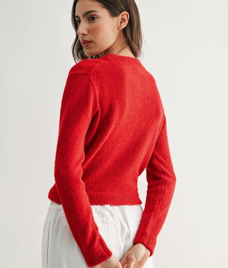Red Knit Wool Cardigan|7197