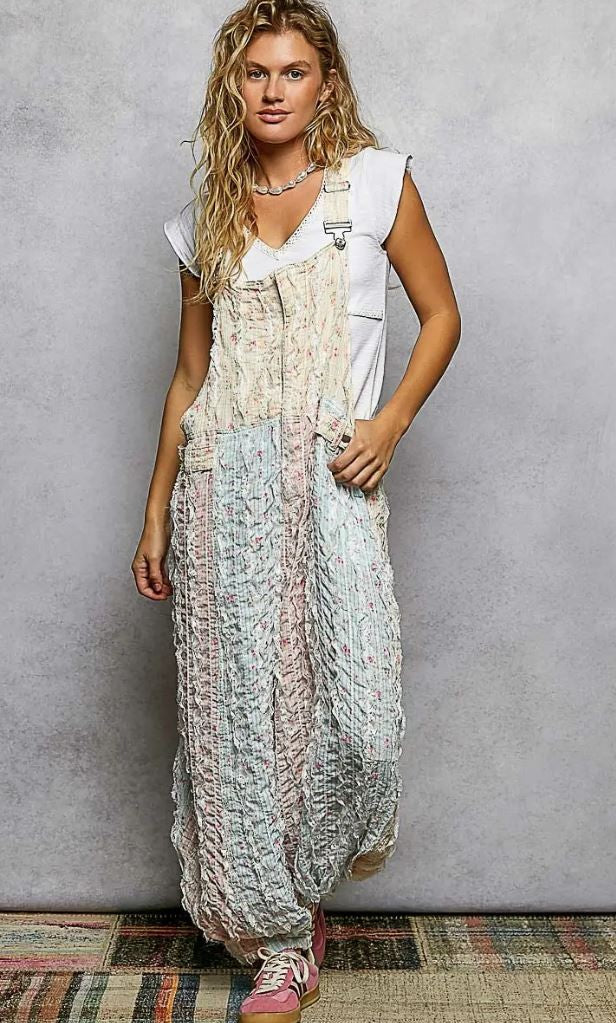 Boho Floral & Lace Trim Woven Overall|7223