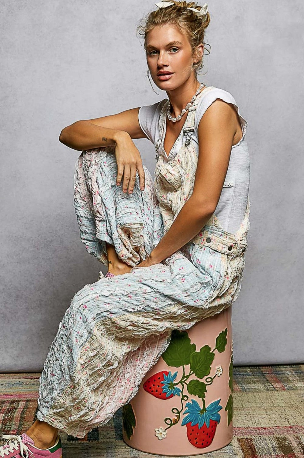 Boho Floral & Lace Trim Woven Overall|7224