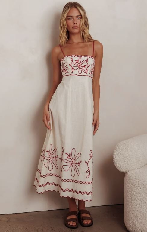 Red Western Vibe Floral Maxi Dress|7225