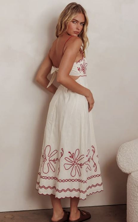 Red Western Vibe Floral Maxi Dress|7226