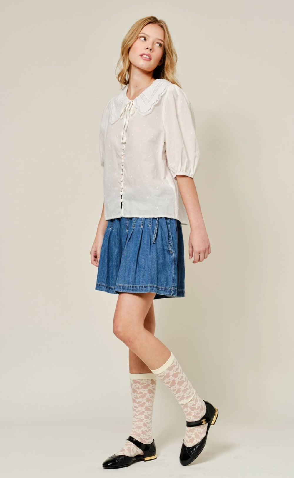 Elastic Lovely Flare Denim Shorts|7228