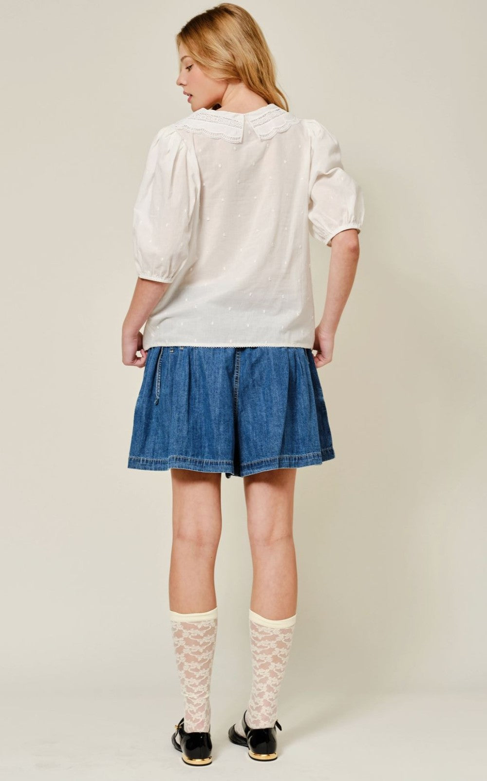 Elastic Lovely Flare Denim Shorts|7229