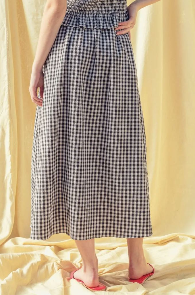 Front Button Black Gingham Skirt|7234