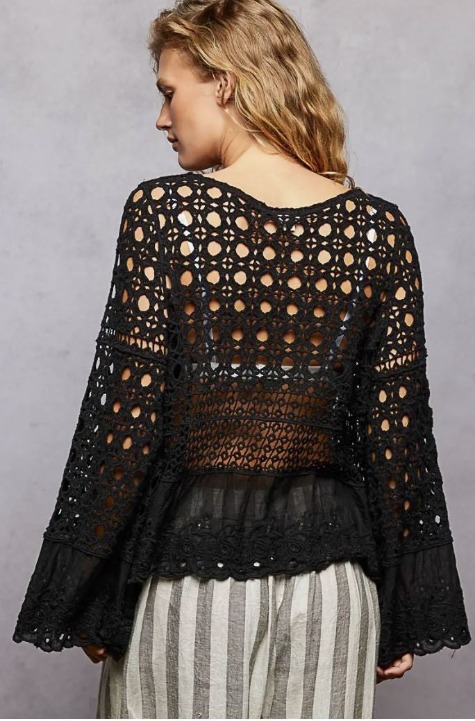 Crocheted Long Sleeve- Black - O/S|7273