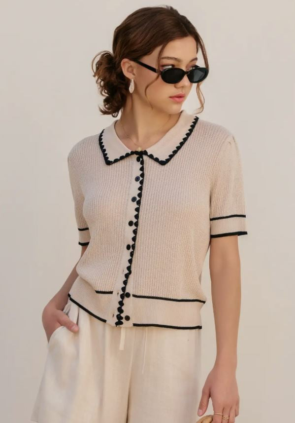 Contrast top biege|7333