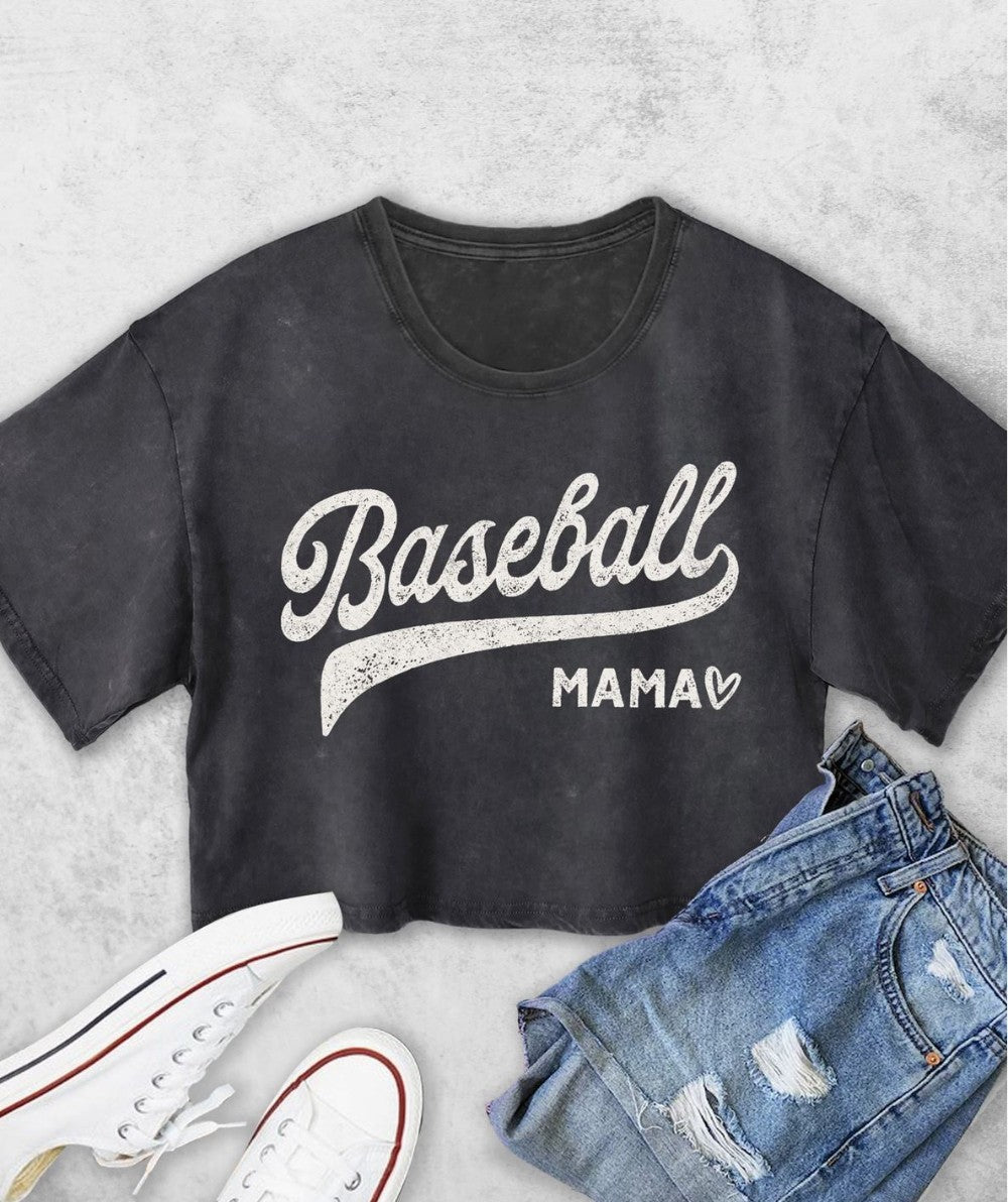Baseball Mama Vintage Graphic Crop Top|7365