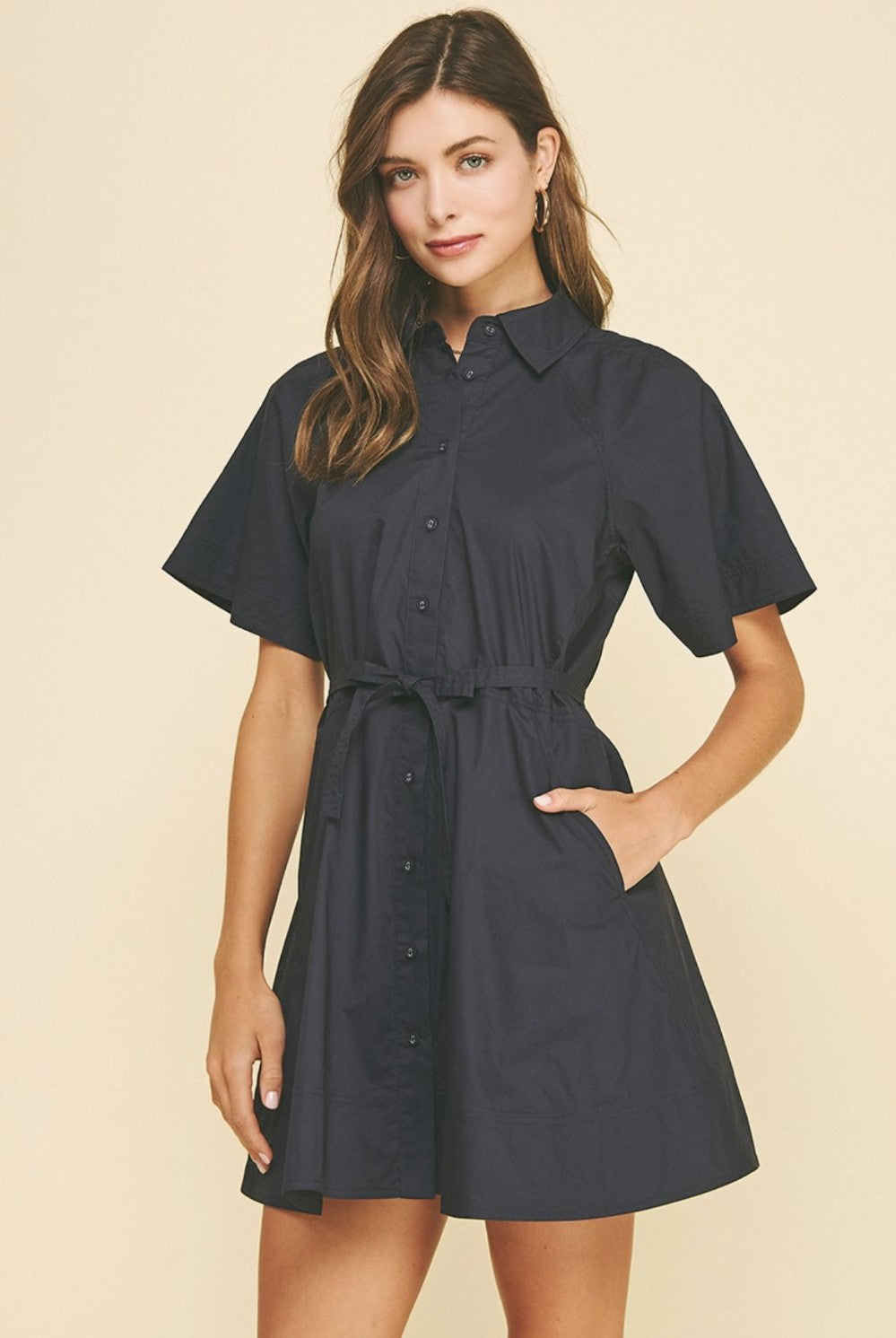 Midnight Blue Button Down Mini Dress|7399