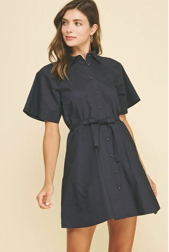 Midnight Blue Button Down Mini Dress|7400