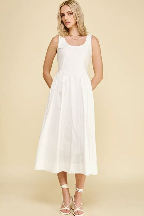 A-Line Poplin Midi Dress|7403