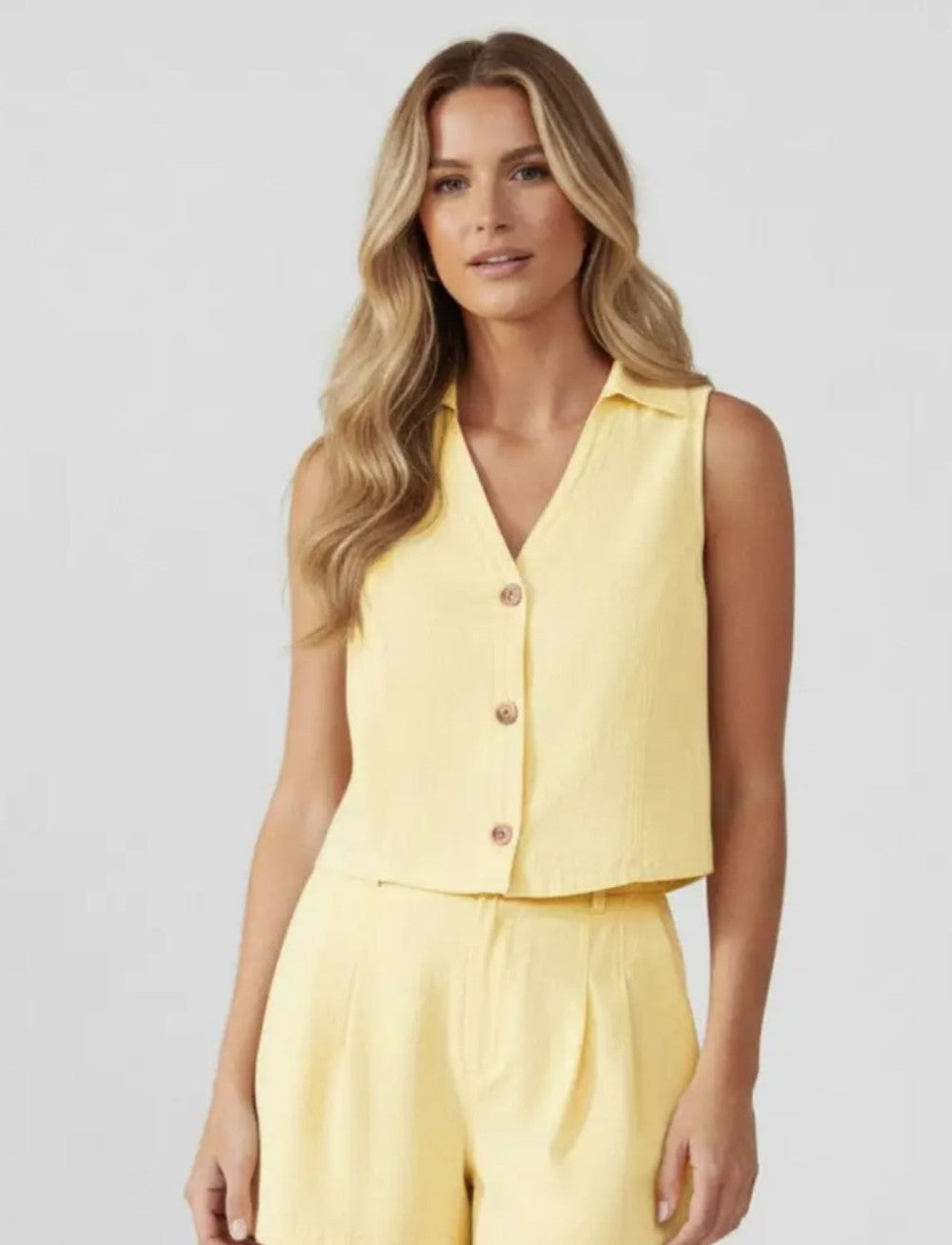Pale Yellow Soft Matte Cropped Vest|7452