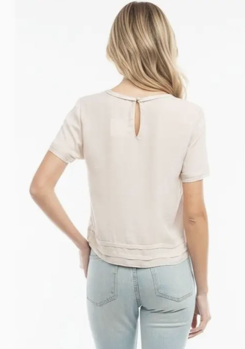 Short Sleeve Cropped Folded Trim T-Shirt|7456