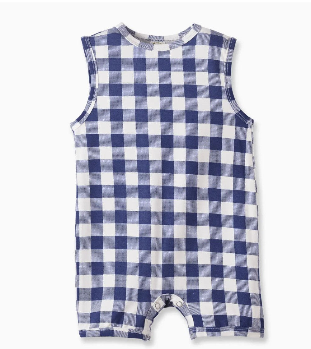Blue Plaid Soft Bamboo Baby Shortall Romper|7513