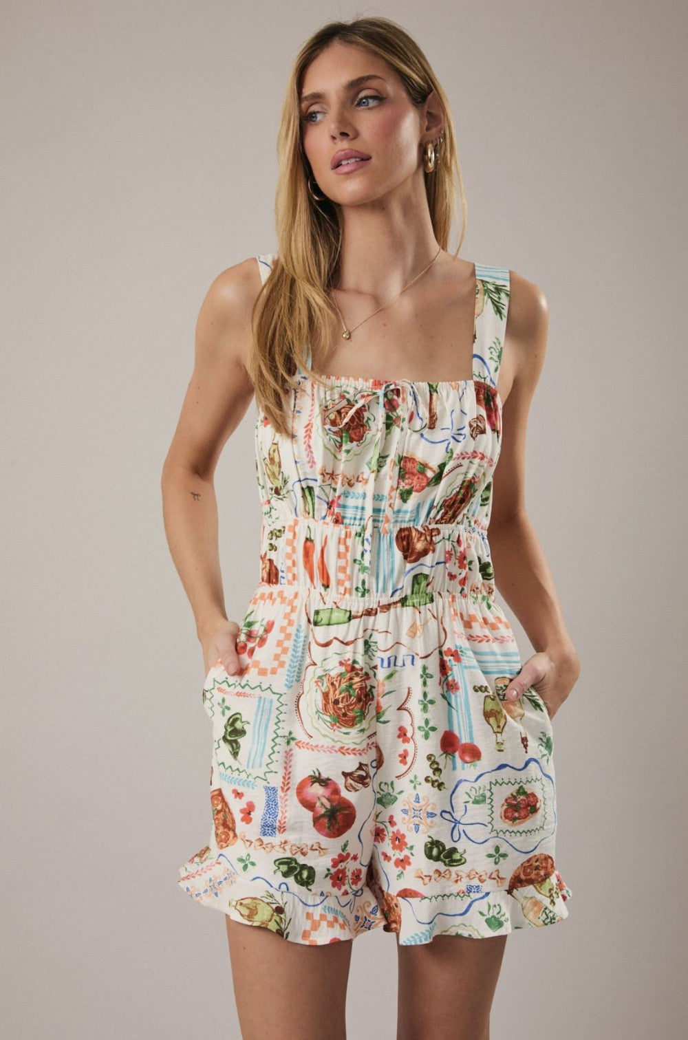 Sleeveless Fit & Flare Print Romper|7548