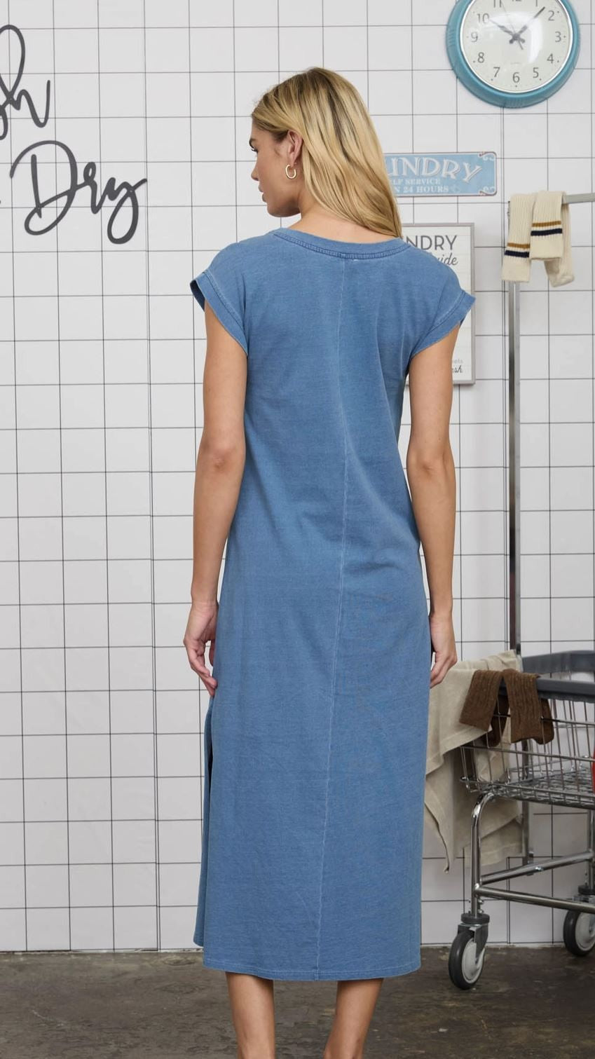 Short Sleeve Side Slit Knit T-Shirt Midi|7558