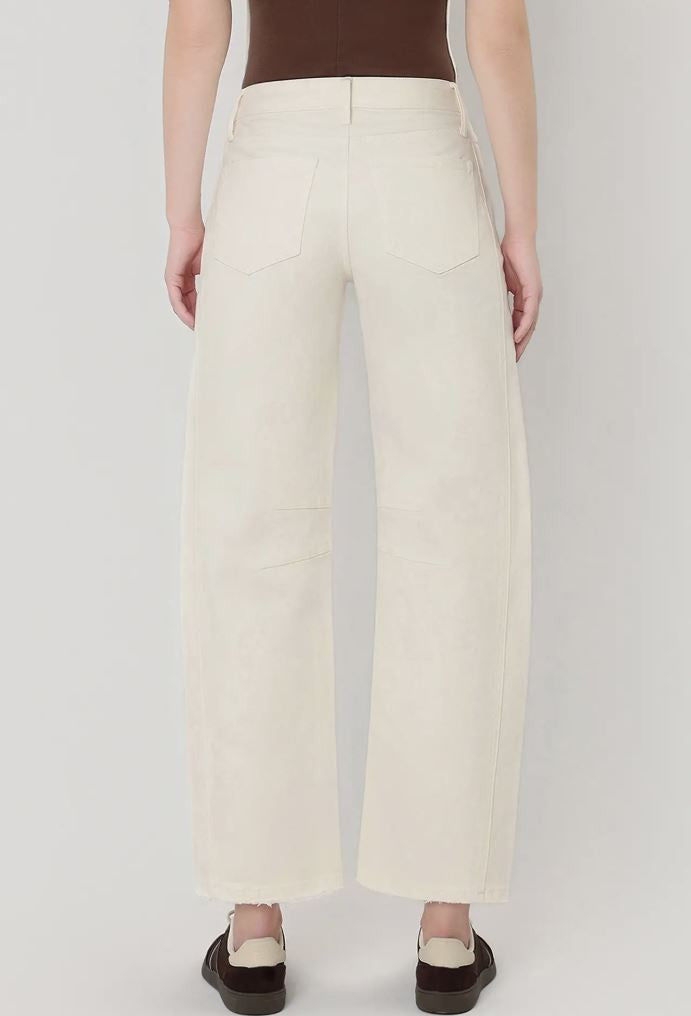 Off White High Rise Front Seam Barrel Jeans|7564