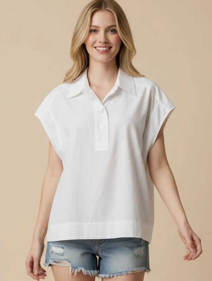 White Solid Cap Sleeve Blouse|7625