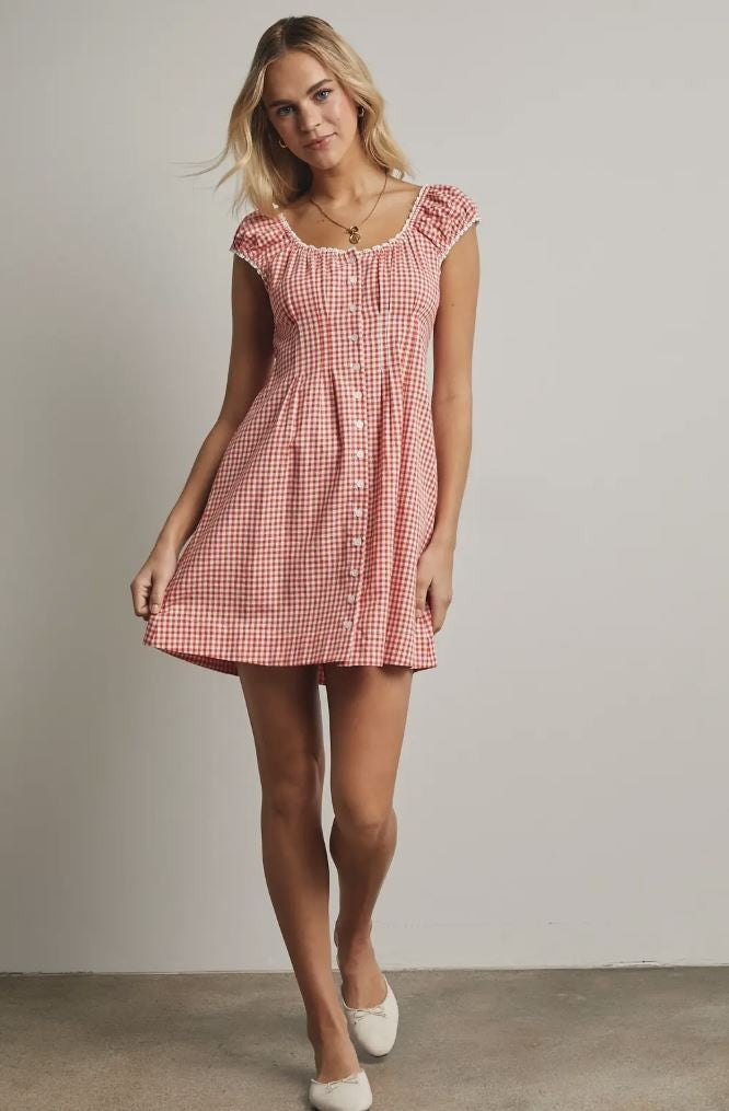 Gingham Button-Up Mini Dress|7707