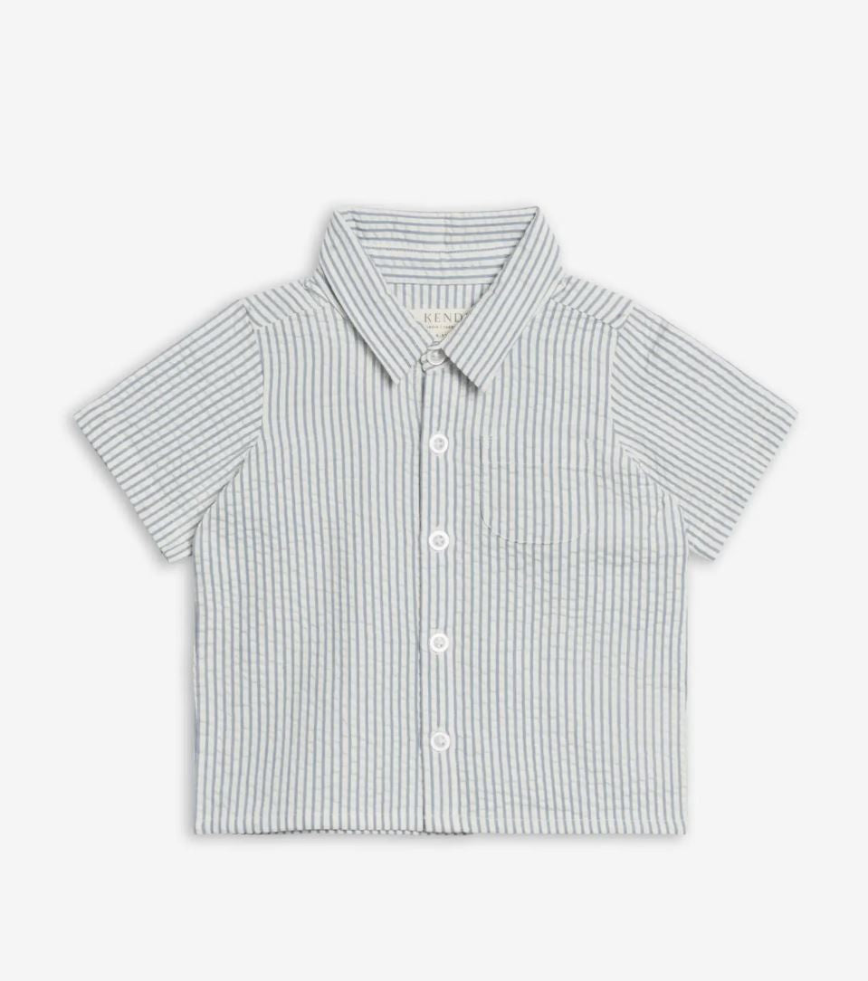 Landon Seersucker Button Down -Sea Stripe|7719
