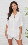 Linen Button Down w/Tab Sleeves -white|7852