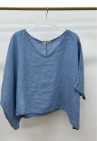 Linen Dolman Sleeve Top-Blue|7863