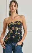 Floral Asymmetrical Strapless Top|7873