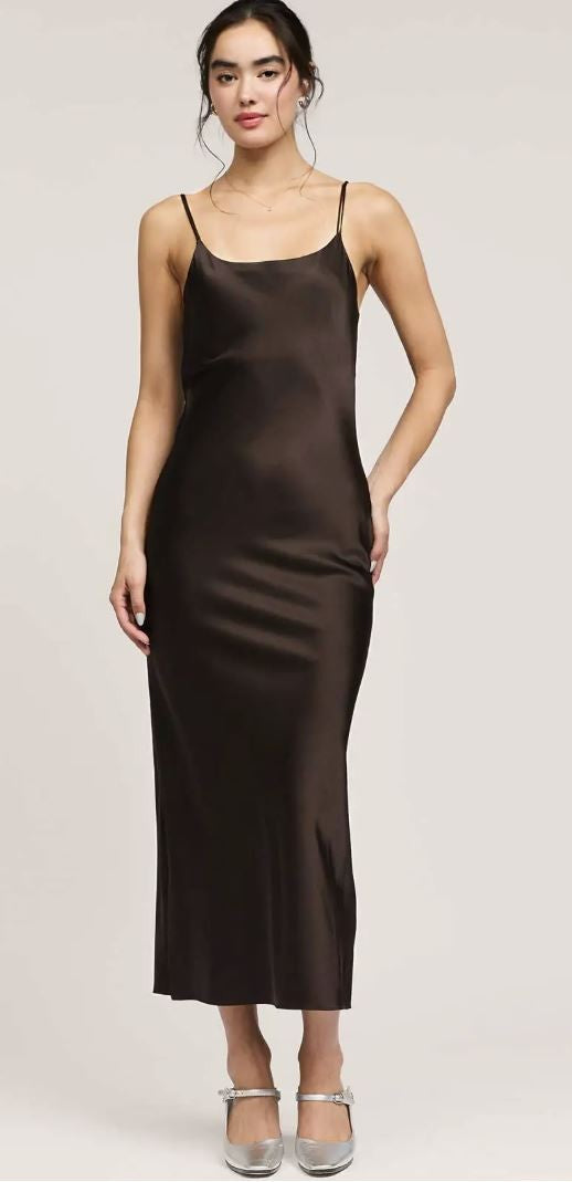 slip dress with slit Kenneth Cole Introducing the Kenneth Cole Satin Cowl Midi Dress EMMA SILK SLIP DRESS