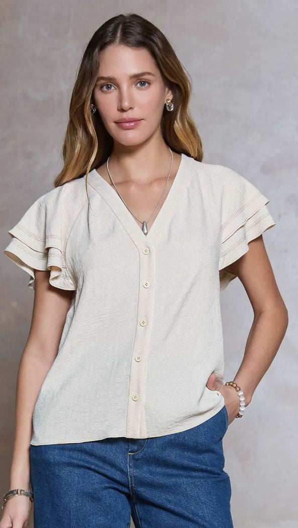 Double Flutter Sleeve Blouse|7967