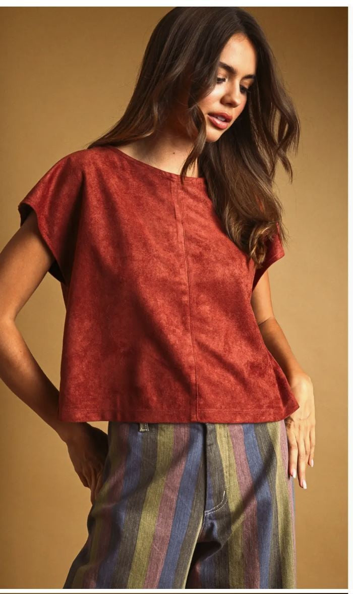 Suede Crop Top-Rust|8029