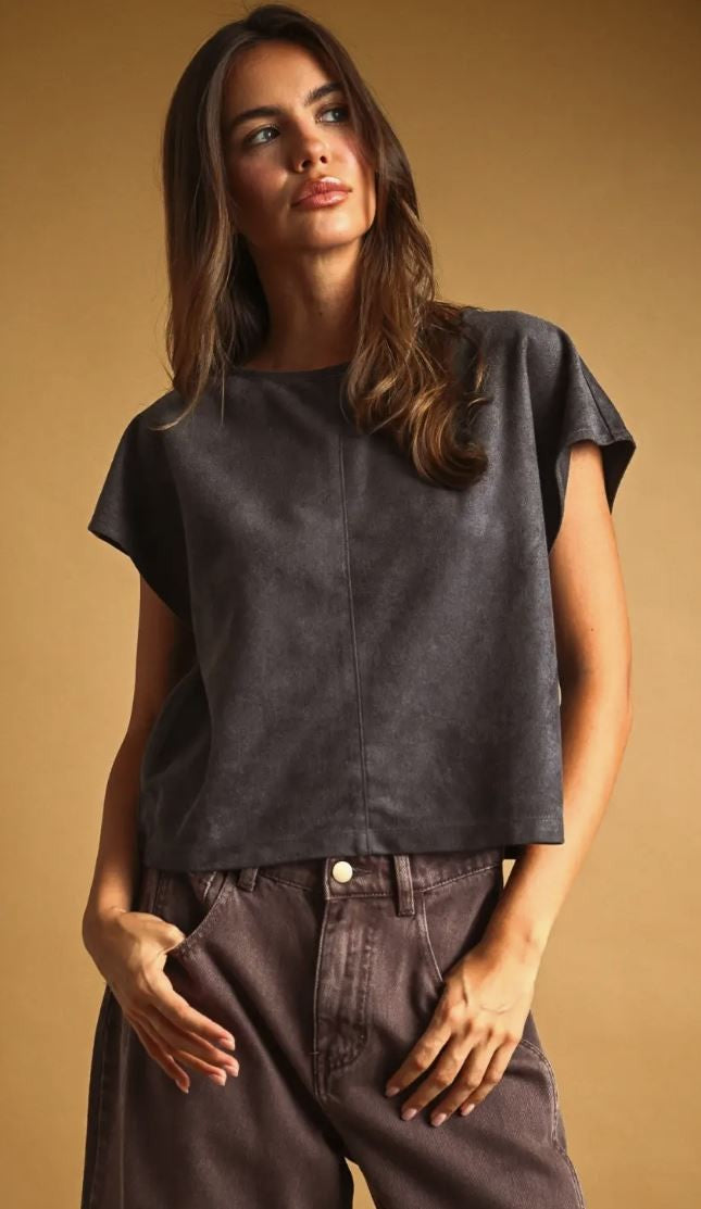 Suede Crop Top- Grey|8030