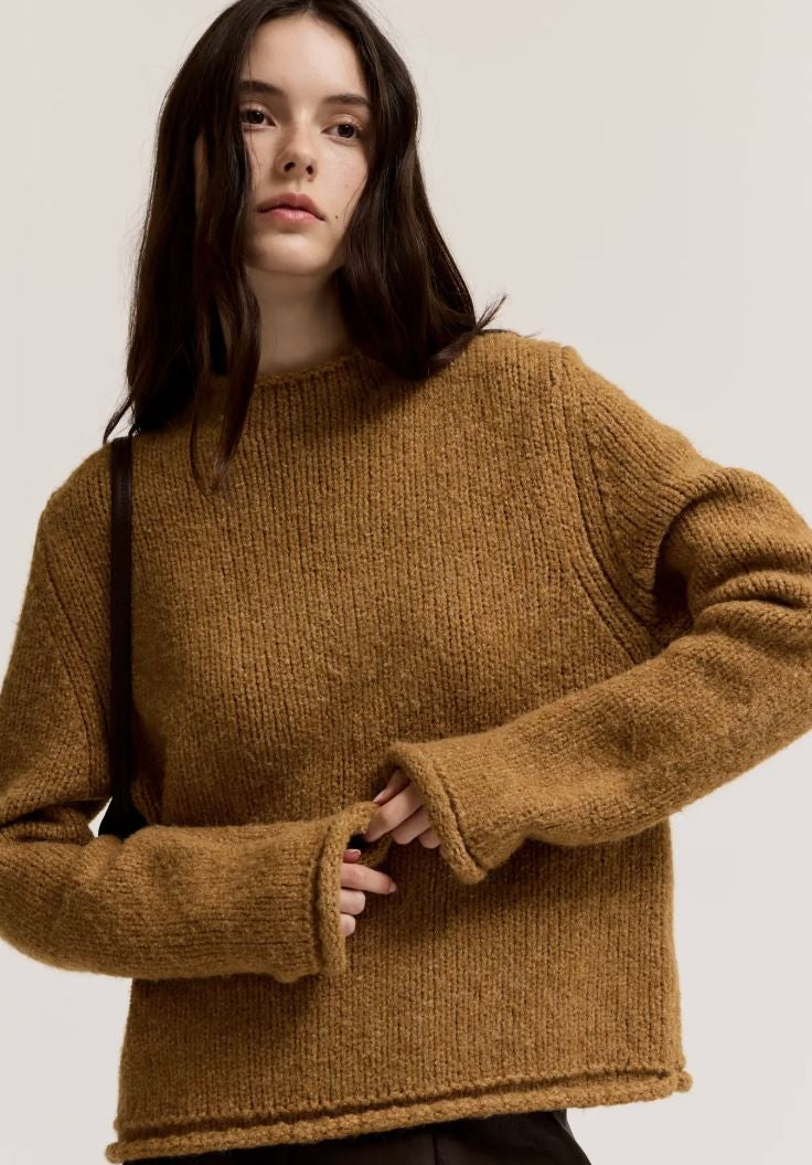 Rolled Edge Sweater-Dry Spice|8035