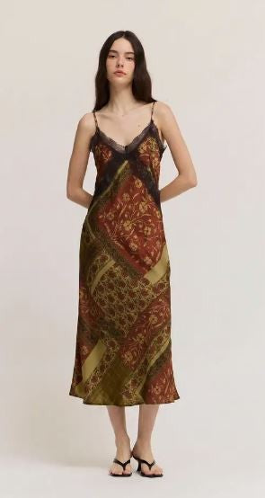 Midi Satin Print Dress|8043