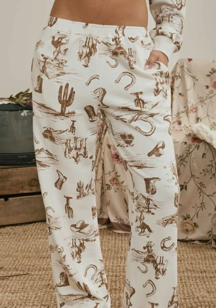 Western Print Elastic Waist Jogger w/Pockets|8045