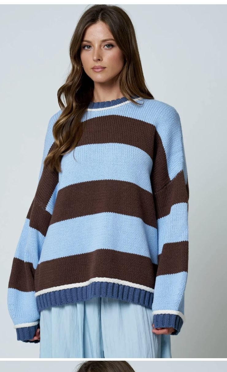 Oversized Stripe Crewneck Sweater|8046