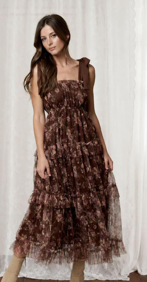 Floral Chiffon Ruffled Tiered Dress|8051
