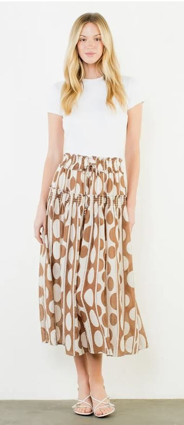 Geometric Print Skirt-Brwn/Cream|8060