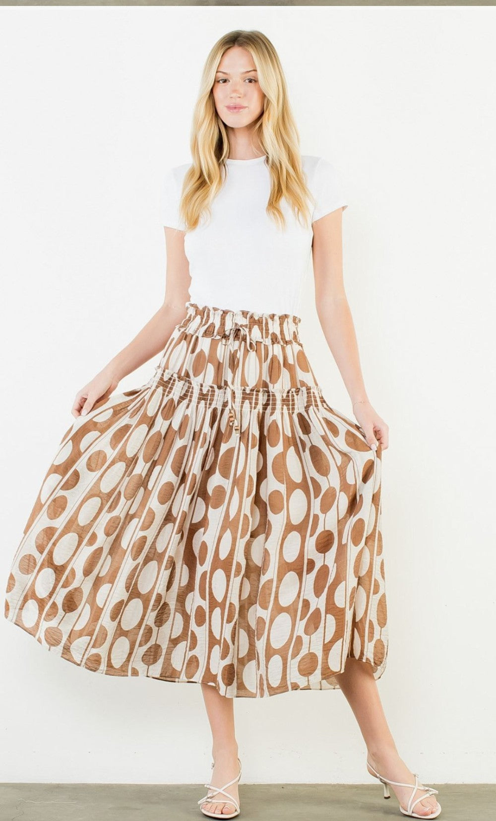 Geometric Print Skirt-Brwn/Cream|8061
