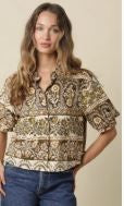 Print Puff Sleeve Blouse-olive|8069
