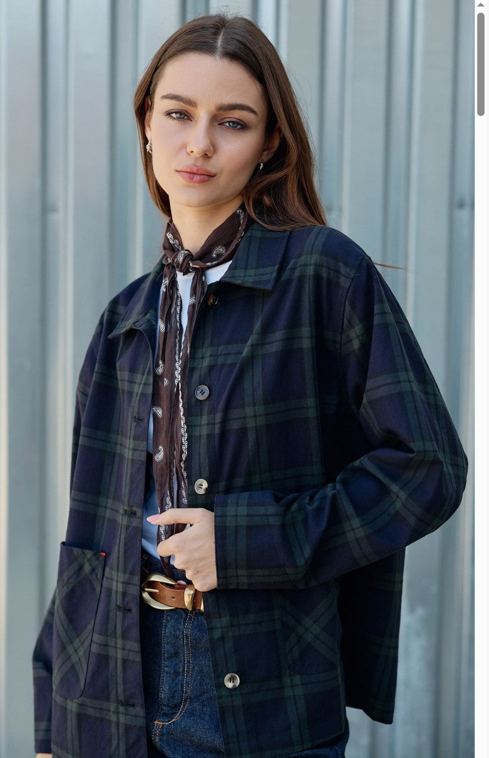 Navy Plaid Button Front  Shacket|8284