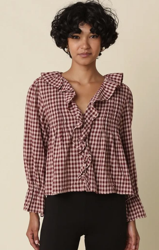 Hazel Gingham Ruffle Blouse|8329