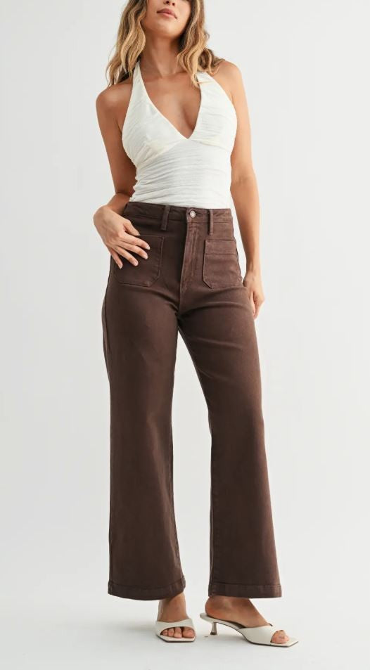 Patch Pocket Wide Leg- Dk Brwn|8337