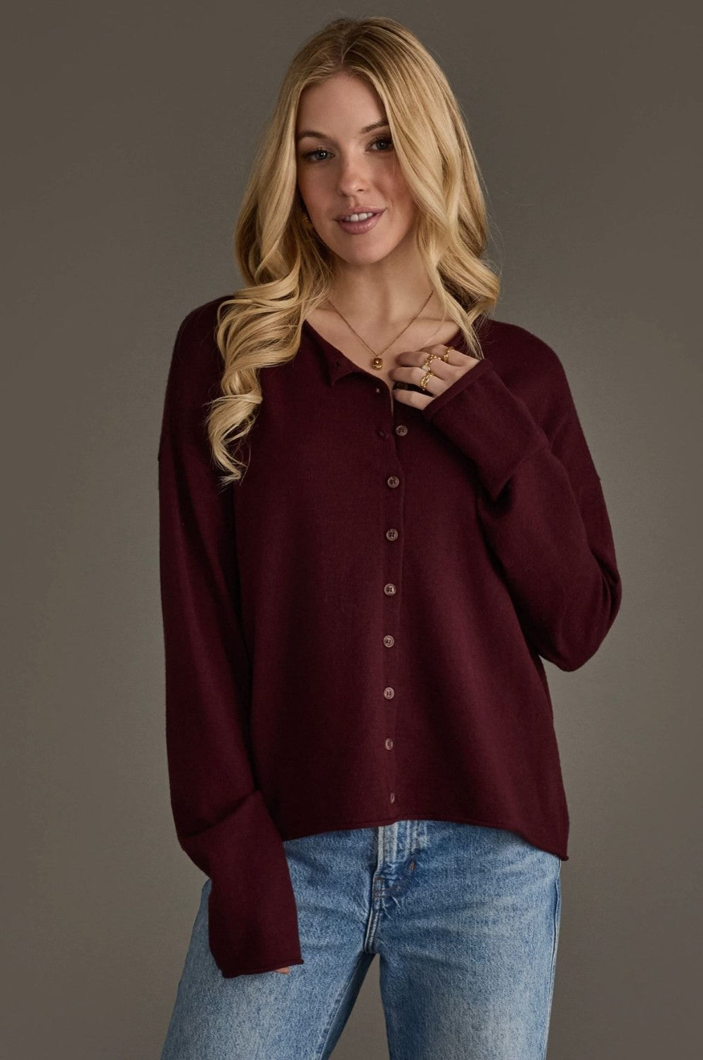 Burgundy Button Up Cardigan|8344