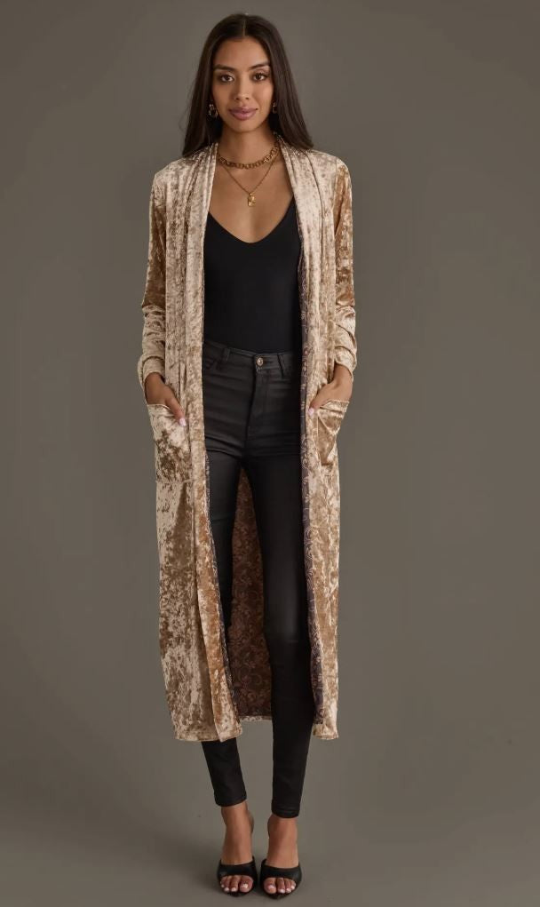 Tan Velvet Duster Cardigan|8348