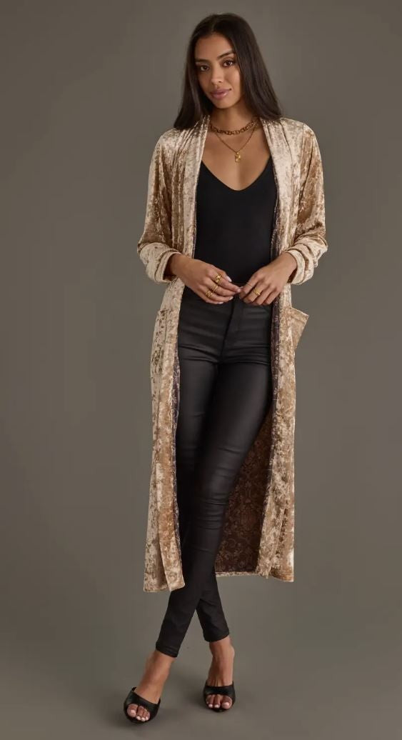 Tan Velvet Duster Cardigan|8349