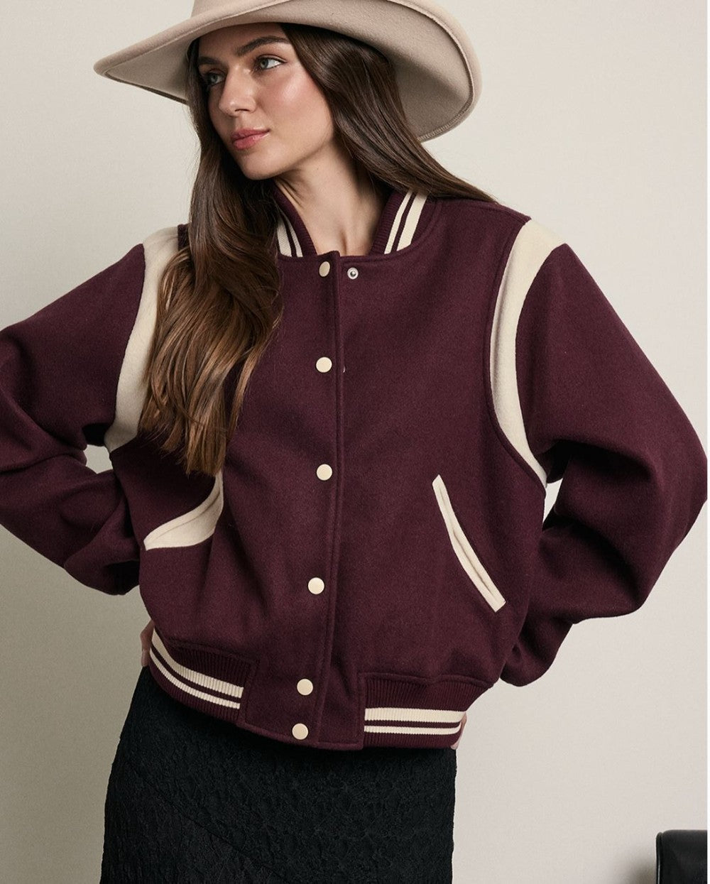 Vintage Varsity Bomber Jacket- Wine|8371