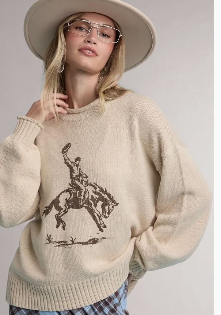 Rodeo Cowboy Graphic sweater- Cream|8385